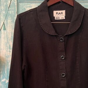 🖤 Flax Charcoal black Button-Up Blazer 100% linen jacket or top EUC